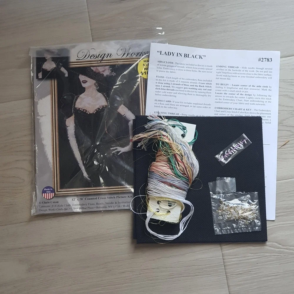 Design Works Lady in Black Counted Cross Stitch Kit 2783 Claire Coxon Beads Aida